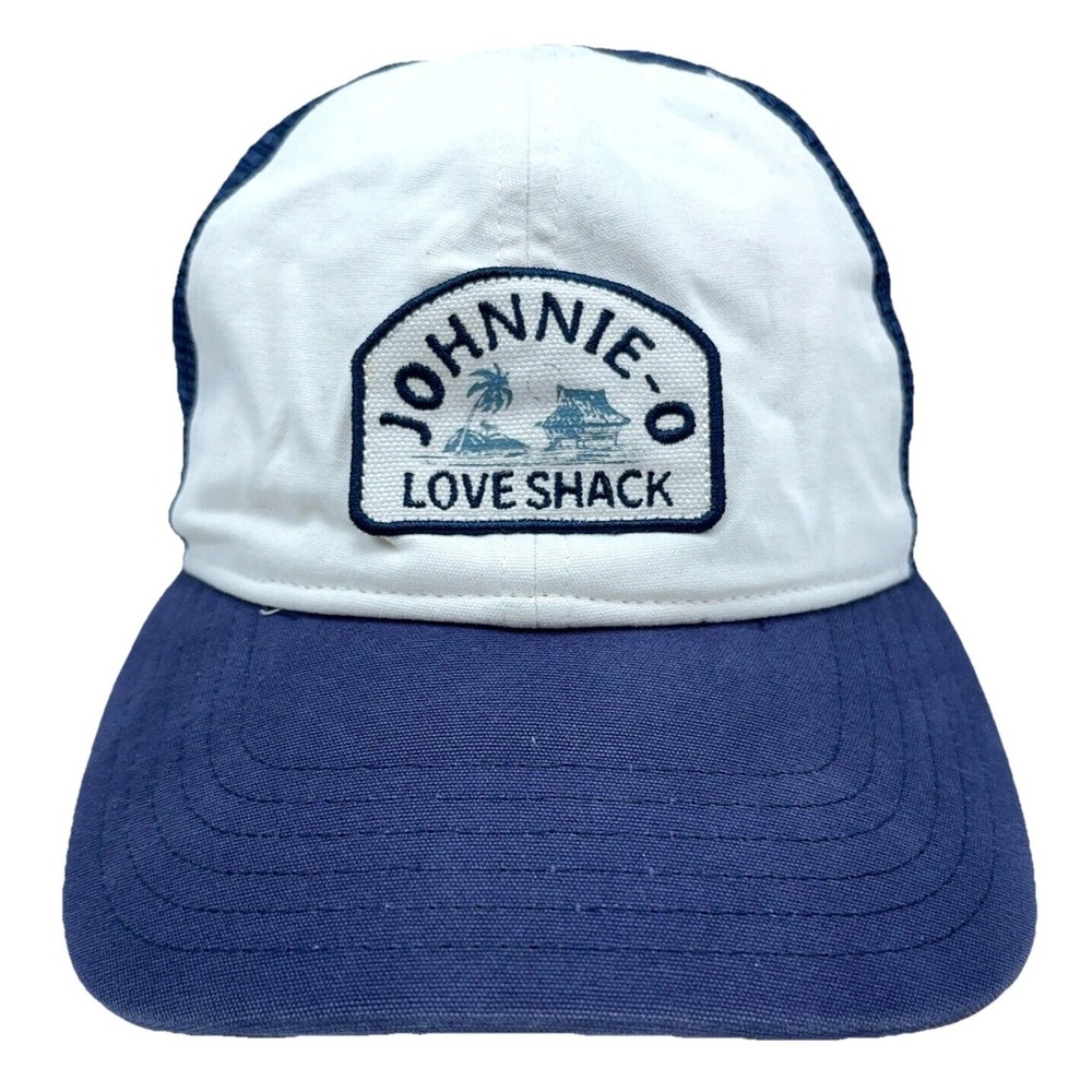 Johnnie O Trucker Hat Cap Snap Back Blue‎ White Baseball Love Shack Patch Mesh